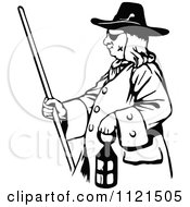 Clipart Of A Retro Vintage Black And White Pirate Carrying A Lantern Royalty Free Vector Illustration by Prawny Vintage
