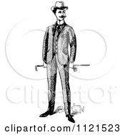 Poster, Art Print Of Retro Vintage Black And White Gentleman Holding A Cane