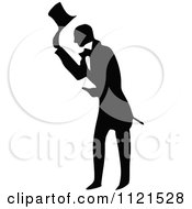 Clipart Of A Retro Vintage Black And White Bowing Gentleman Royalty Free Vector Illustration