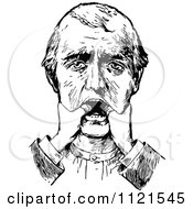 Clipart Of A Retro Vintage Black And White Man With A Dislocated Jaw Royalty Free Vector Illustration