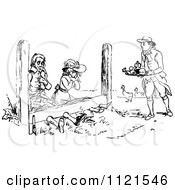 Clipart Of A Retro Vintage Black And White Couple Being Served Food In The Stocks Royalty Free Vector Illustration