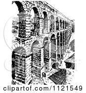 Clipart Of A Retro Vintage Black And White Brick Aqueduct Royalty Free Vector Illustration