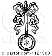 Clipart Of A Retro Vintage Black And White Pendulum With A Bow Royalty Free Vector Illustration