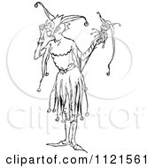 Clipart Of A Retro Vintage Black And White Court Jester 1 Royalty Free Vector Illustration