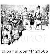Clipart Of A Retro Vintage Black And White Crowd Watching Boxers With Copyspace Royalty Free Vector Illustration
