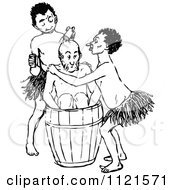 Clipart Of Retro Vintage Black And White Aboriginals Bathing Royalty Free Vector Illustration by Prawny Vintage