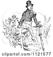 Clipart Of A Retro Vintage Black And White Man Climbing A Stile Royalty Free Vector Illustration by Prawny Vintage
