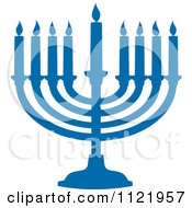 Poster, Art Print Of Silhouetted Blue Hanukkah Menorah With Lit Candles