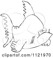 Cartoon Of An Outlined Grumpy Fish Royalty Free Vector Clipart