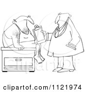 Cartoon Of An Outlined Medical Doctor Examining A Male Patient Royalty Free Vector Clipart