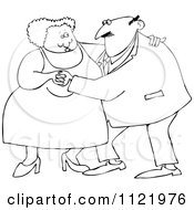 Cartoon Of An Outlined Chubby Old Couple Dancing Royalty Free Vector Clipart