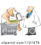 Cartoon Of A Medical Doctor Examining A Male Patient Royalty Free Vector Clipart by djart