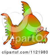 Cartoon Of A Grumpy Green And Orange Fish Royalty Free Clipart