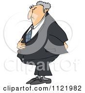 Cartoon Of A Caucasian Businessman Holding His Stomach And Behind Royalty Free Vector Clipart