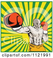 Poster, Art Print Of Retro Boxer Jab Punching Over Rays