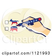 Clipart Of A Voters Hand Over Republican Or Democrat Ballot Check Boxes Royalty Free Vector Illustration