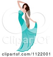 Graceful Brunette Woman Dancing In A Turquoise Gown