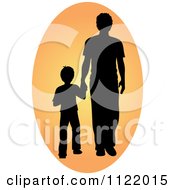 Poster, Art Print Of Silhouetted Father And Son Holding Hands In An Oval