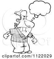 Cartoon Of An Outlined Man Trying To Spark His Imagination Royalty Free Vector Clipart by toonaday