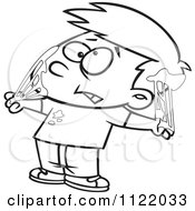 Cartoon Of An Outlined Boy Tangled In Bubble Gum Royalty Free Vector Clipart