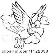 Cartoon Of An Outlined Eagle Flying Royalty Free Vector Clipart