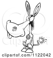 Cartoon Of An Outlined Democratic Donkey Wearing A Button Royalty Free Vector Clipart by toonaday