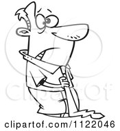 Cartoon Of An Outlined Nervous Businessman Wearing A Big Tie Royalty Free Vector Clipart