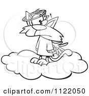 Cartoon Of An Outlined Confused Angel Cat In Heaven Royalty Free Vector Clipart
