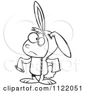 Cartoon Of An Outlined Sad Boy In A Bad Bunny Halloween Costume Royalty Free Vector Clipart