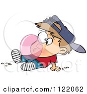 Cartoon Of A Boy Blowing A Bubble With Chewing Gum Royalty Free Vector Clipart by toonaday