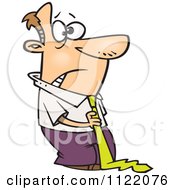 Cartoon Of A Nervous Caucasian Businessman Wearing A Big Tie Royalty Free Vector Clipart