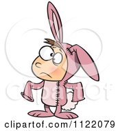 Cartoon Of A Sad Boy In A Bad Bunny Halloween Costume Royalty Free Vector Clipart by toonaday
