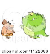 Cartoon Of A Dumb Stinky Caveman And Dinosaur Royalty Free Vector Clipart