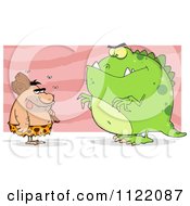 Cartoon Of A Dumb Stinky Caveman And Dinosaur Over Pink Royalty Free Vector Clipart