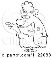 Cartoon Of An Outlined Mad Cavewoman Pointing A Finger And Yelling Royalty Free Vector Clipart