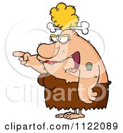 Cartoon Of A Mad Cavewoman Pointing A Finger And Yelling Royalty Free Vector Clipart