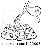 Cartoon Of An Outlined Coiled Snake Royalty Free Vector Clipart