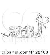 Cartoon Of An Outlined New Year 2013 Snake Royalty Free Vector Clipart by Hit Toon