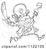 Poster, Art Print Of Outlined Running Zombie Pirate