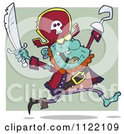 Poster, Art Print Of Running Zombie Pirate Over Green