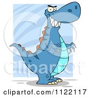 Cartoon Of A Tyrannosaurus Rex Dinosaur Over Blue Royalty Free Vector Clipart