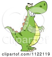 Cartoon Of A Green Tyrannosaurus Rex Dinosaur Royalty Free Vector Clipart by Hit Toon