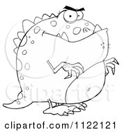 Cartoon Of An Outlined Dinosaur Royalty Free Vector Clipart