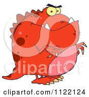Cartoon Of A Red Dinosaur Royalty Free Vector Clipart