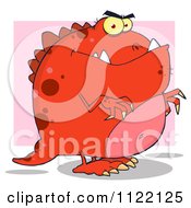 Cartoon Of A Red Dinosaur Over Pink Royalty Free Vector Clipart