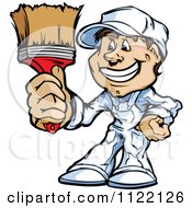 Happy Male House Painter Holding Up A Brush