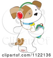 Cute Puppy Dog Wagging His Tail And Listening To Music Through An Mp3 Player