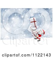 Poster, Art Print Of 3d Santa Carrying A Sack Of Gift Boxes Through The Snow