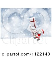 Clipart Of A 3d Santa Carrying A Sack Of Gift Boxes Through The Snow Royalty Free CGI Illustration