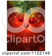 Poster, Art Print Of 3d Christmas Baubles Suspended From A Tree Branch Over Red With Sparkles